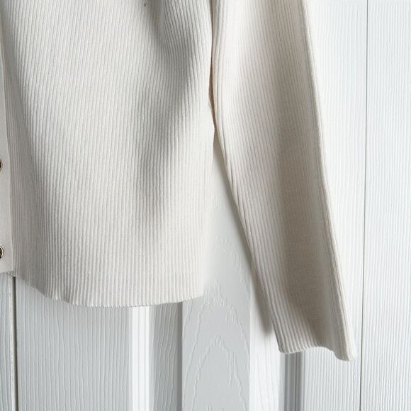 NWT Calvin Klein Cardigan Sweater Womens Sz S Ivory Gold Accents Ribbed-Knit - Picture 6 of 11